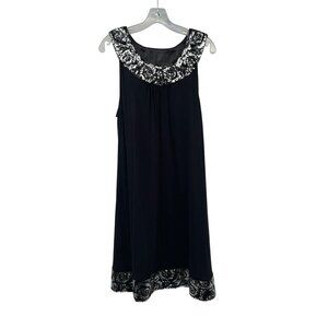 Crew Wear & Co Womens Shift Dress Sequin Trim Sleeveless Black/Silver Size XL